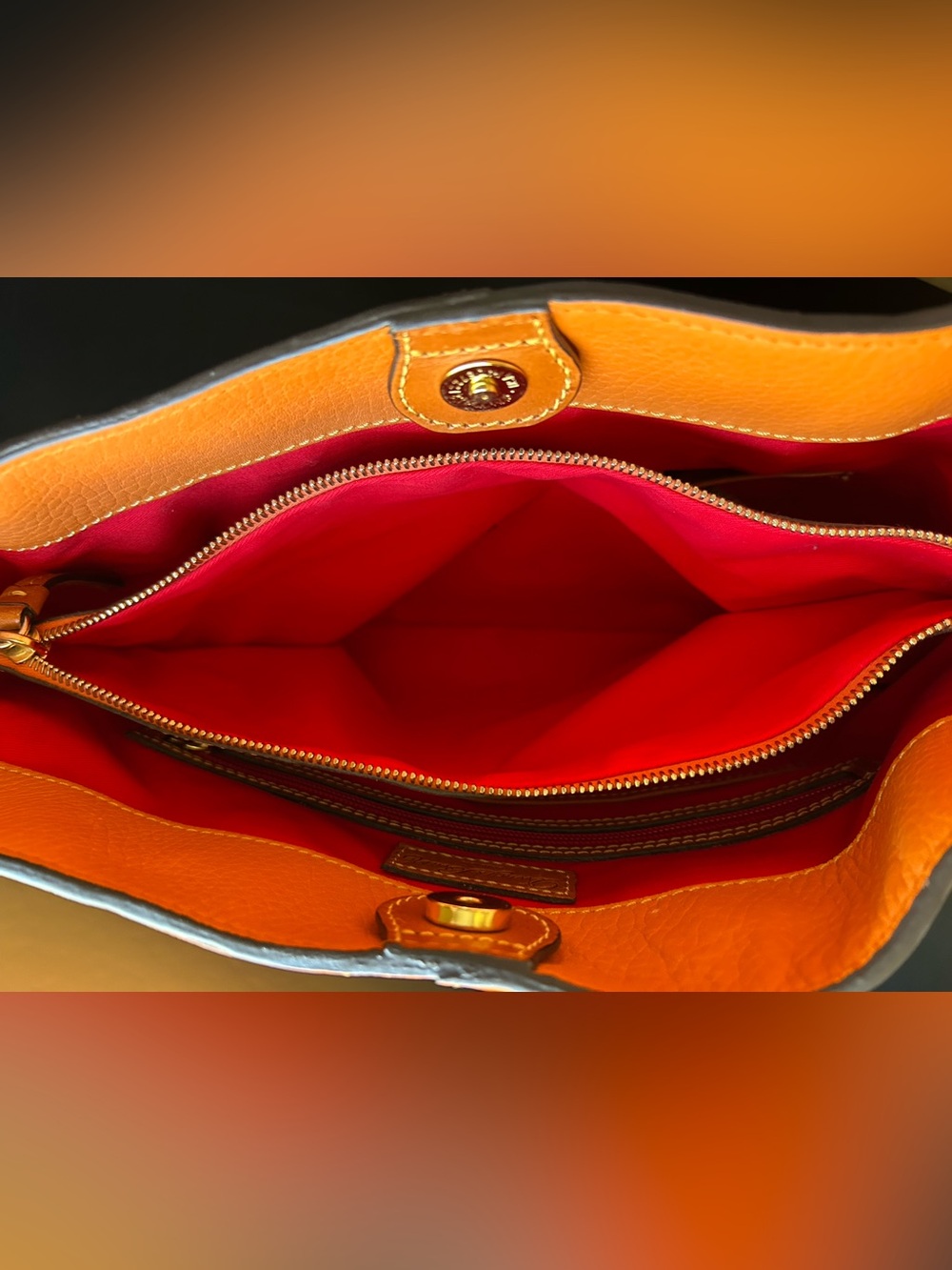 Dooney & Bourke Orange Leather Tote Bag - Picture 8 of 9
